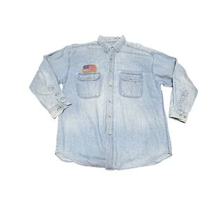 Americana VTG 90s Y2K Thrashed Denim Cotton Work Button Down Sz L Grunge USA